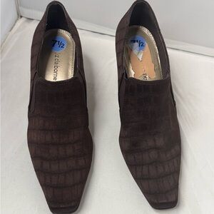 Liz Claiborne Dark Brown Textured Ankle Booties